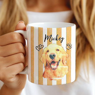 Caneca De Café Foto de Cachorro Gato & Nome Listras de Aquarela L