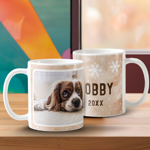 Caneca De Café Foto de Cachorro Nome do Pet Floco de Neve Aquarel