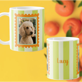 Caneca De Café Foto de Cachorro Personalizada e Nome Selo Postal