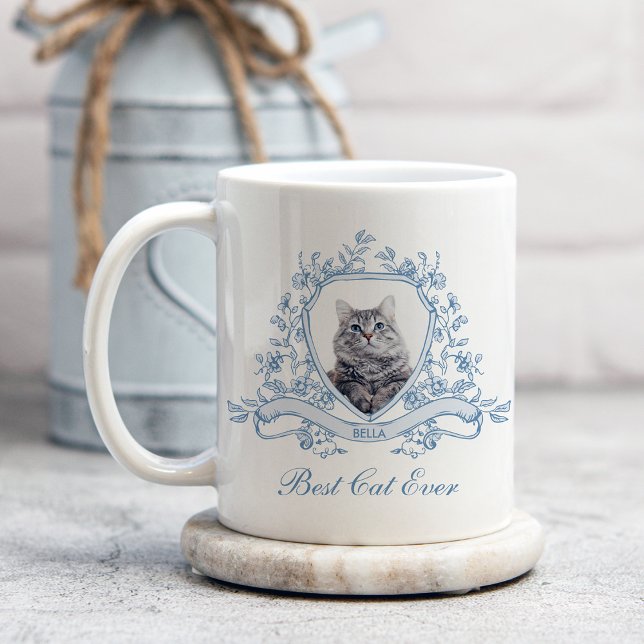 Caneca De Café Foto de Cat em um Crest Chinoiserie | Melhor Gato  (Criador carregado)