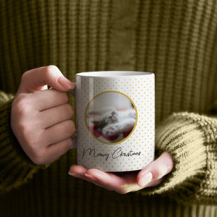Caneca De Café Foto de Cat Padrão de Natal e Polkadots