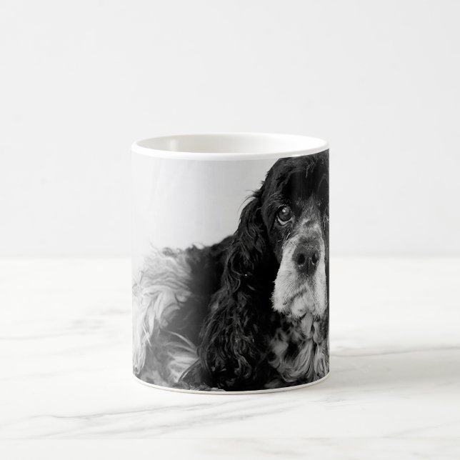 Caneca De Café Foto de Cocker Spaniel Preto e Branco (Centro)