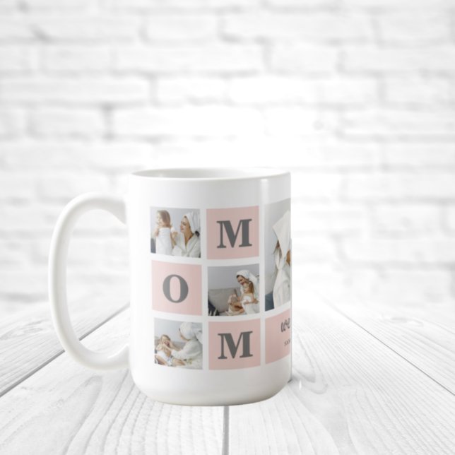 Caneca De Café Foto de Colagem Moderna Melhor Mãe Alguma Vez Rosa (Criador carregado)