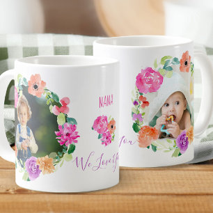 Caneca De Café Foto de Coroa Floral de Aquarela 'Nana Nós Te Amam