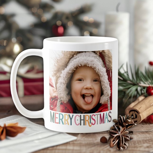 Caneca De Café Foto de Estrelas de Natal Feliz Retro (Criador carregado)