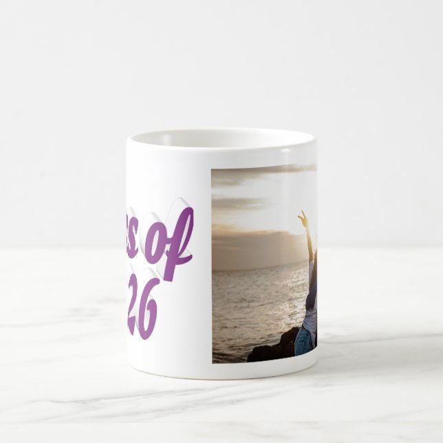 Caneca De Café Foto de formatura com texto roxo da turma de 2026  (Centro)