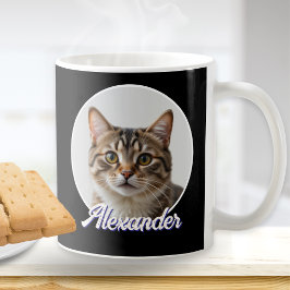 Caneca De Café Foto de Gato e Nome Elegante Preto