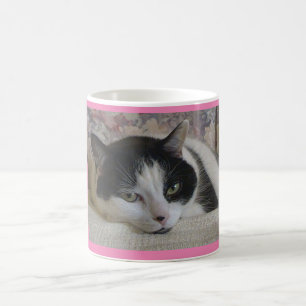 Caneca De Café Foto de Gato Preto Branco-Cinto-Cinto Personalizad