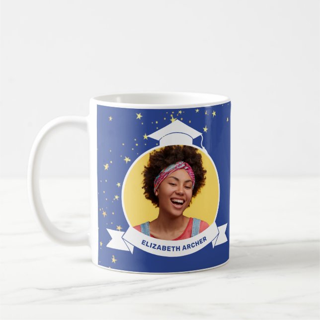 Caneca De Café Foto de Graduação Azul (Esquerda)