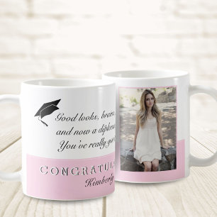 Caneca De Café Foto de Mensagem de Felicitações de Graduação Rosa