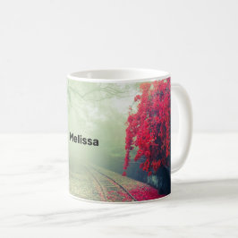 Caneca De Café Foto de Misty Train Tracks & Red Tree