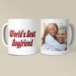 Caneca De Café Foto de namorado com script burgundy