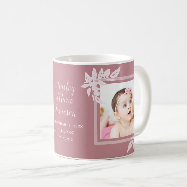 Caneca De Café Foto de Nascença de Nova Menina Rosa Moderna (Frente Esquerda)