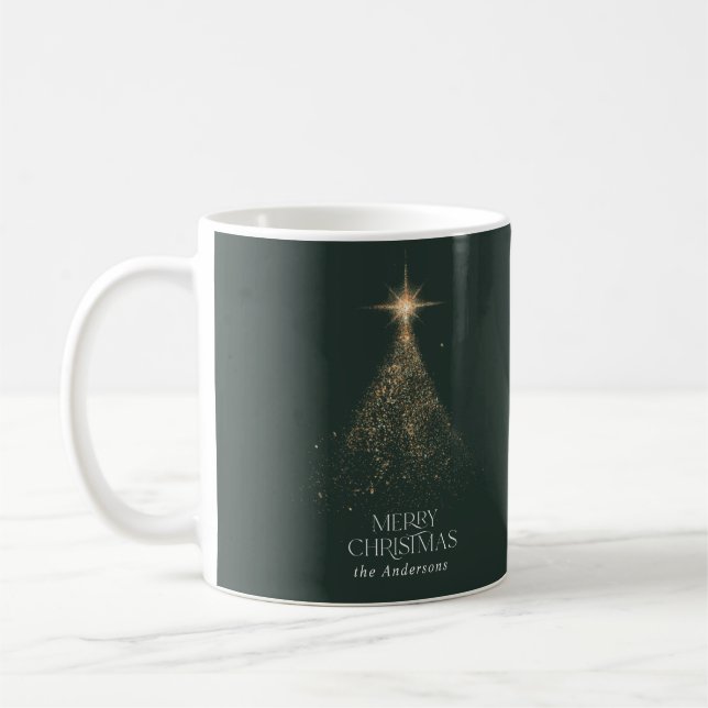 Caneca De Café Foto de Natal moderno verde-brilhante Dourada (Esquerda)