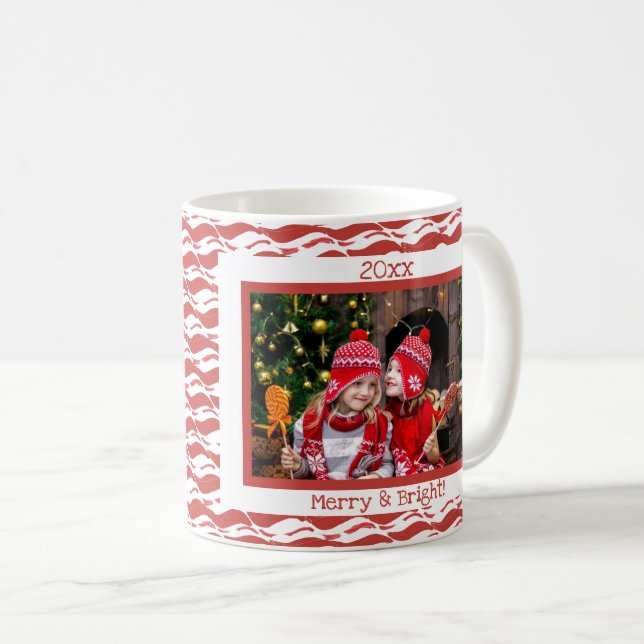 Caneca De Café Foto de Natal Personalizada - Retro Branco Vermelh (Frente Esquerda)