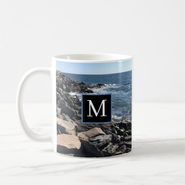 Caneca De Café Foto de Ocean Waves e Rochas #1 Azul Pai (Esquerda)