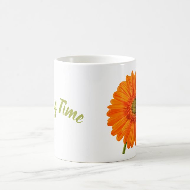 Caneca De Café Foto de primavera de flor de gerbera laranja com t (Centro)