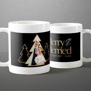 Caneca De Café Foto de Recém-Casados em Árvore de Natal Preta e D