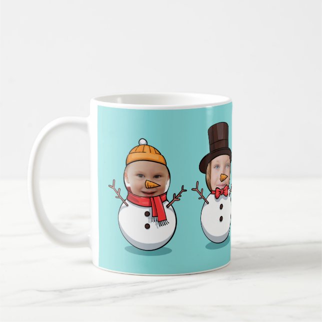 Caneca De Café Foto de Rosto Engraçado Personalizado Snowmen Nata (Esquerda)