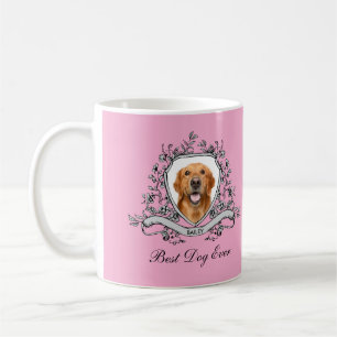 Caneca De Café Foto de seu cão em um descanso floral Melhor Cão