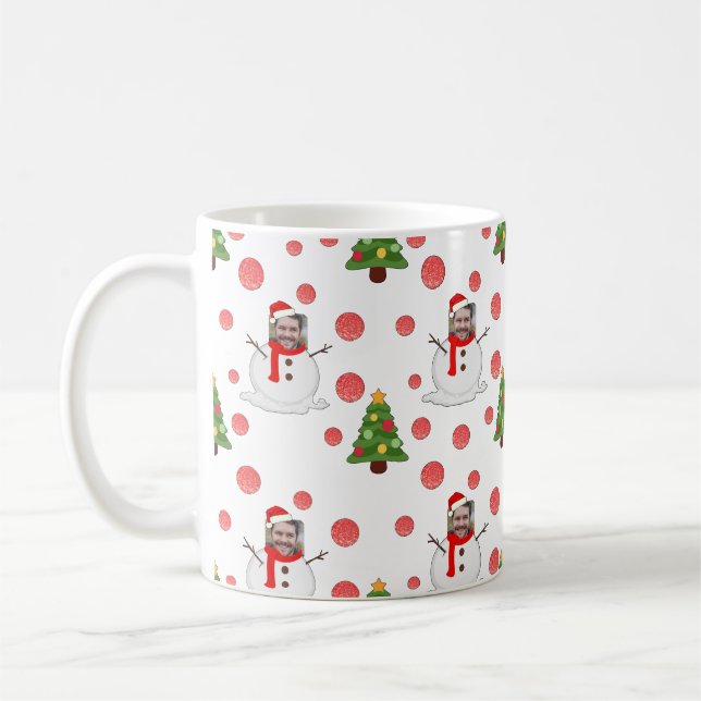 Caneca De Café Foto de Snowman encarada Feliz Natal (Esquerda)