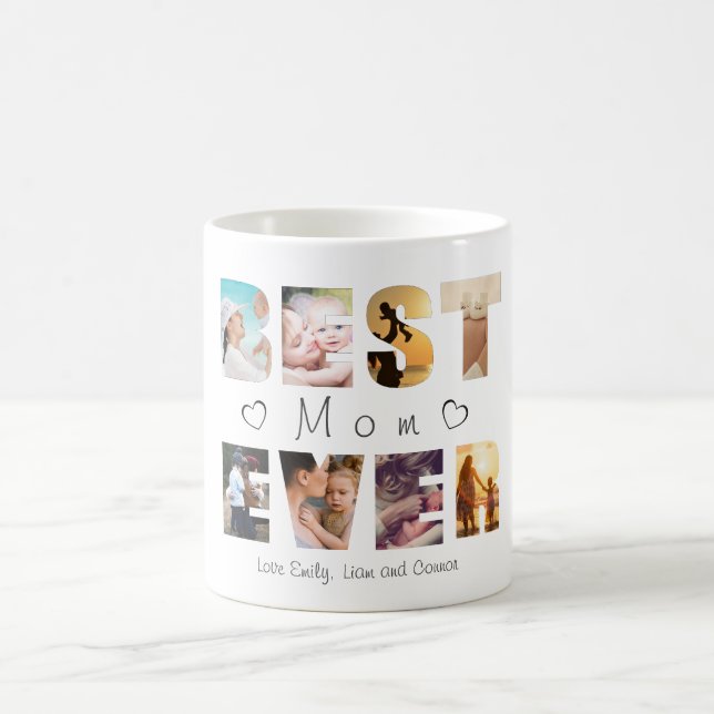 Caneca De Café Foto de texto personalizada da melhor mãe (Centro)
