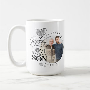 Caneca De Café Foto de tipografia de aniversário de neto e filho 