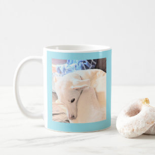Caneca De Café Foto de White Dog e Pai Dia de os pais Blue