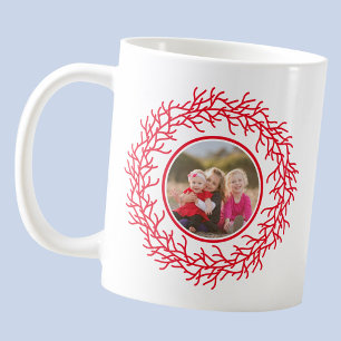 Caneca De Café Foto de Wreath Vermelha e Branca