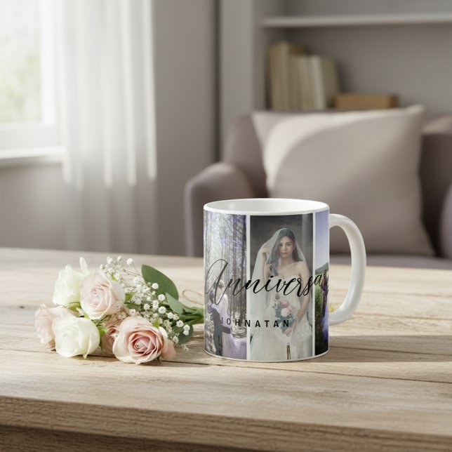 Caneca De Café Foto do Aniversário Feliz Foto da Colagem Mug Vert (Criador carregado)