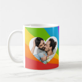 Caneca De Café Foto do Casal Rainbow Gay no Coração Amor Romântic