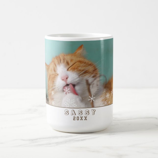 Caneca De Café Foto do Cat Snowflake Pet Holiday (Centro)