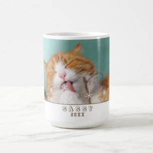 Caneca De Café Foto do Cat Snowflake Pet Holiday