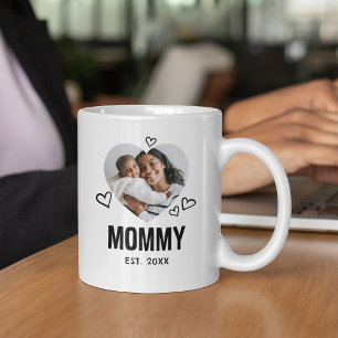 Caneca De Café Foto do Coração da Mamãe Desenhada