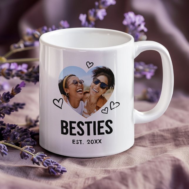 Caneca De Café Foto do Coração de Besties Desenhada (Criador carregado)