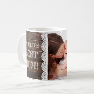 Caneca De Café Foto do dia das mães da mamã do mundo rústico d