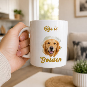 Caneca De Café Foto do Golden Retriever A Vida é Dourada
