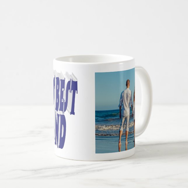 Caneca De Café Foto do marido com texto azul escuro (Frente Esquerda)