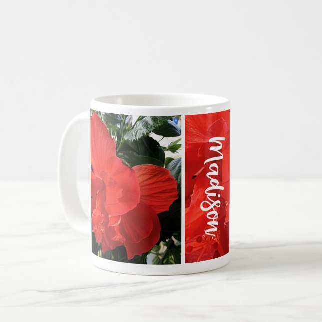 Caneca De Café Foto do nome personalizado Orange Double Hibiscus (Frente Esquerda)