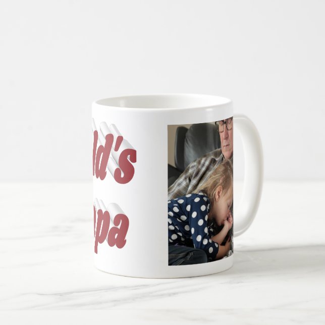 Caneca De Café Foto do papai com texto burgundy  (Frente Esquerda)
