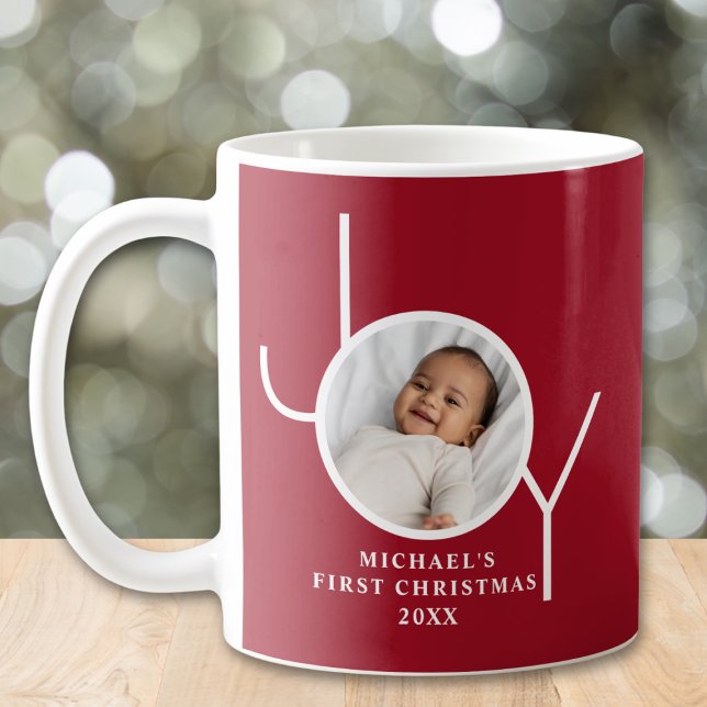 Caneca De Café Foto do Primeiro Natal do Bebê Vermelho (Criador carregado)