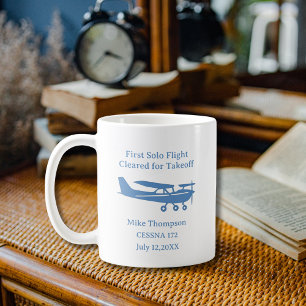 Caneca De Café Foto do Primeiro Vôo Solo de Piloto Estudante Azul