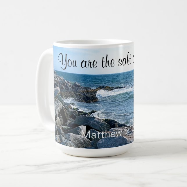 Caneca De Café Foto do Versículo Bíblico do Sal do Oceano (Frente Esquerda)