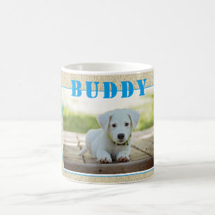 Caneca De Café Foto e Nome de Cachorro Azul Rústico Fofo