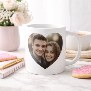Caneca De Café Foto em Moldura de Coração