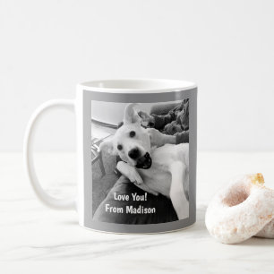 Caneca De Café Foto em Preto e Branco de Cachorro Brincando com o