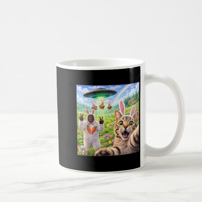 Caneca De Café Foto engraçada de gato com coelho de Páscoa Pé Gra (Direita)