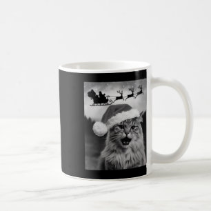 Caneca De Café Foto Engraçada de Gato com Papai Noel Trenó de Nat