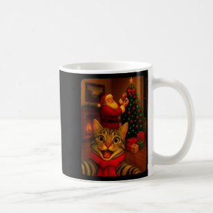 Caneca De Café Foto Engraçada de Gato Fofo com Papai Noel Natal