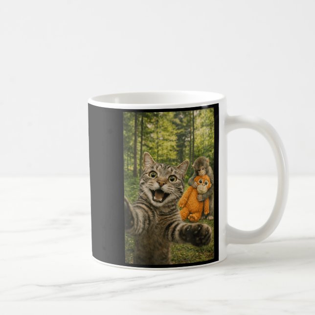Caneca De Café Foto Engraçada de Gato Selfie com Macaco Bebê Anim (Direita)